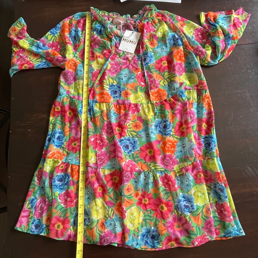 Show Me Your Mumu Floral Tiered Babydoll Mini‎ Dress Pink Blue Green Medium NWT - Picture 6 of 6